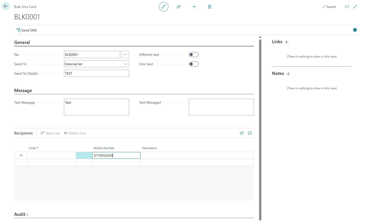Bulk SMS campaign screen in the Trimline platform